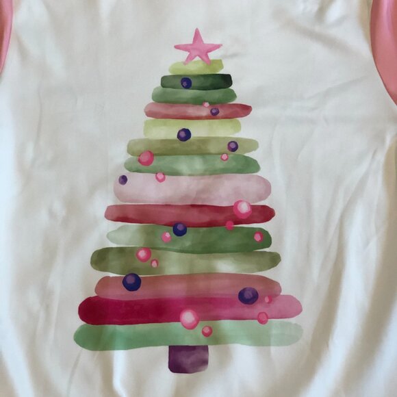 NWOT Pink White Christmas Round Neck Long Sleeve Sweater Sweatshirt Top Blouse - Picture 2 of 9